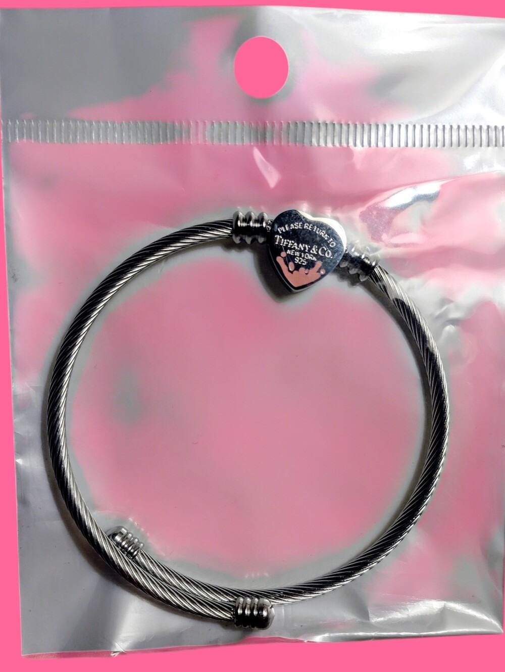 🩷T All Day *Pink Beauty Silver Oil Drip Bangle, Engraving🩷